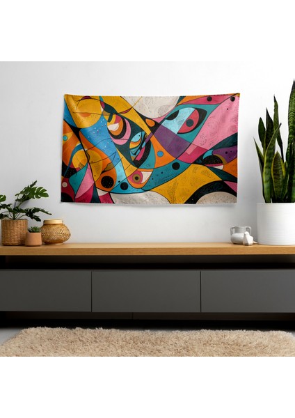 Organik Şekiller Soyut Sanat Duvar Örtüsü | Pamuk Sırt ve Polyester Ön | Canlı Renkler fiyatları
