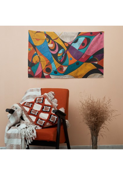 Organik Şekiller Soyut Sanat Duvar Örtüsü | Pamuk Sırt ve Polyester Ön | Canlı Renkler modelleri