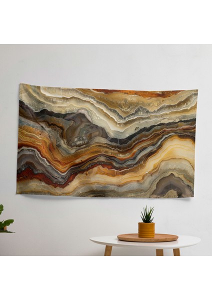 Organik Çizgiler Soyut Sanat Duvar Örtüsü - %100 Pamuk Sırt, Polyester Ön - Canlı Renkler,