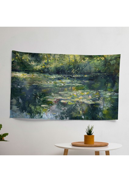 Claude Monet Nilüferler Baskı Duvar Örtüsü - Pamuk Arka, Polyester Ön - Canlı Ranforce