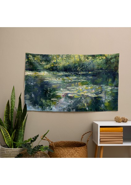 Claude Monet Nilüferler Baskı Duvar Örtüsü - Pamuk Arka, Polyester Ön - Canlı Ranforce