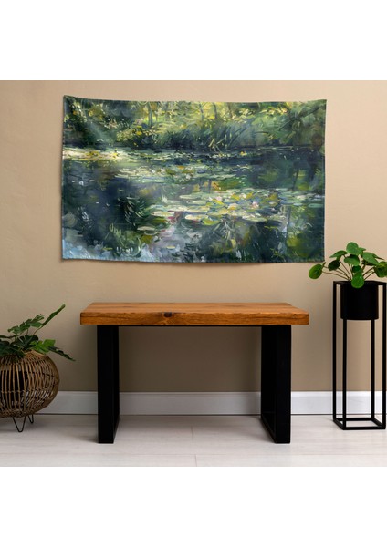 Claude Monet Nilüferler Baskı Duvar Örtüsü - Pamuk Arka, Polyester Ön - Canlı Ranforce