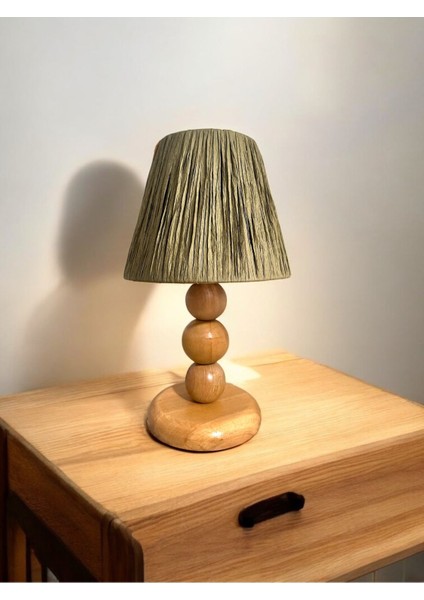 Hasır El Yapımı Bohem Ahşap Ayaklı Rustik Abajur