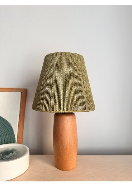 Hasır El Yapımı Bohem Ahşap Ayaklı Rustik Abajur