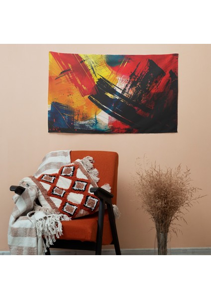 Canlı Soyut Duvar Örtüsü - Pamuk Sırt, Polyester Ön, Ranforce Kumaş - Hafif ve Şık Kumaş