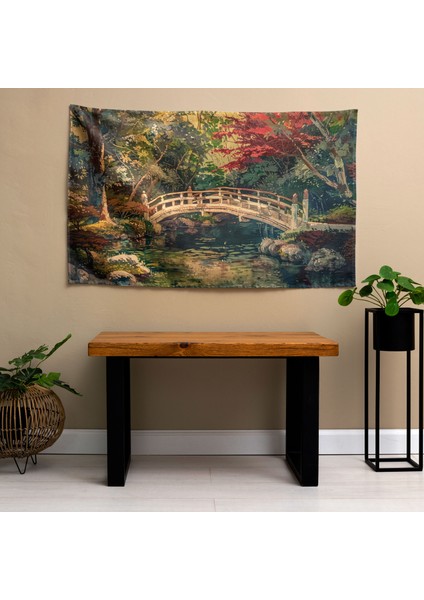 Empresyonist Japon Köprüsü Duvar Örtüsü - Pamuk Sırt, Polyester Ön - Canlı Renkler, Yatak fiyatları