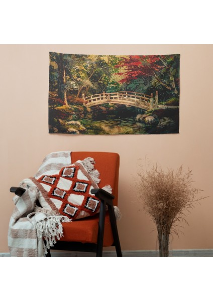 Empresyonist Japon Köprüsü Duvar Örtüsü - Pamuk Sırt, Polyester Ön - Canlı Renkler, Yatak modelleri