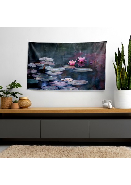 Empresyonist Lily Pond Duvar Örtüsü - Pamuk Sırt, Polyester Ön, Ranforce Kumaş - Canlı