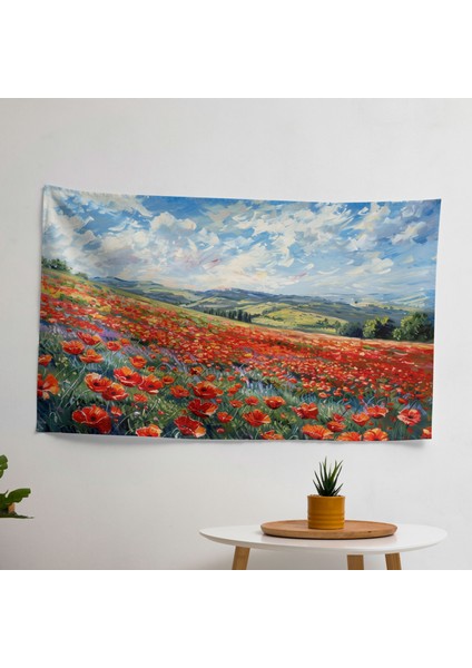 Empresyonist Gelincik Tarlası Duvar Örtüsü - Pamuk Sırt, Ranforce Kumaş, Canlı Renkler