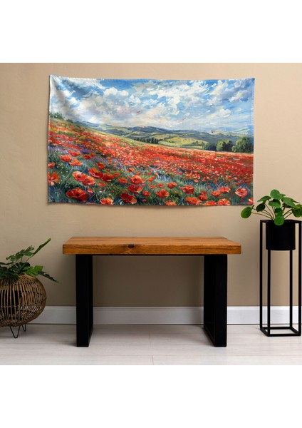 Empresyonist Gelincik Tarlası Duvar Örtüsü - Pamuk Sırt, Ranforce Kumaş, Canlı Renkler fiyatları