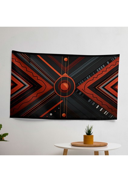Minimalist Geometrik Tribal Duvar Örtüsü - Pamuk Sırt, Polyester Ön - Canlı Renkler,
