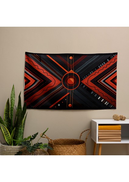 Minimalist Geometrik Tribal Duvar Örtüsü - Pamuk Sırt, Polyester Ön - Canlı Renkler,