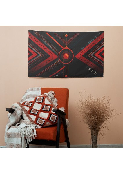 Minimalist Geometrik Tribal Duvar Örtüsü - Pamuk Sırt, Polyester Ön - Canlı Renkler,
