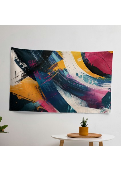 Soyut Fırça Darbeleri Duvar Örtüsü - Pamuk Sırt, Polyester Ön - Canlı Renkler, Süblimasyon