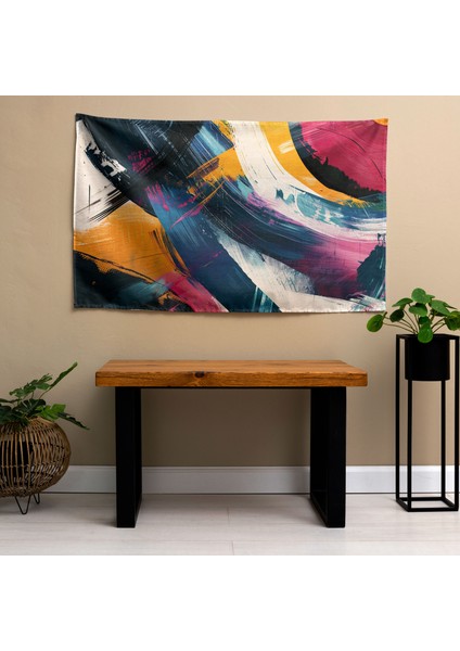 Soyut Fırça Darbeleri Duvar Örtüsü - Pamuk Sırt, Polyester Ön - Canlı Renkler, Süblimasyon modelleri