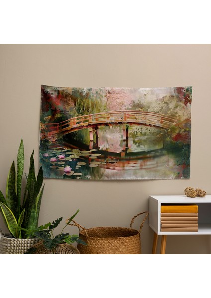 Japon Köprüsü Duvar Sanatı Örtü - Süblimasyon Baskılı Canlı Ranforce Kumaş - Yatak Odası, fiyatları
