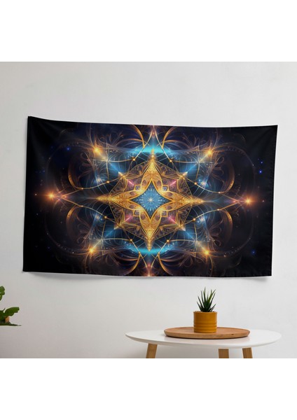 Burç Göksel Mandala Duvar Örtüsü - Pamuk Sırt ve Polyester Ön - Canlı Renkler, Hafif