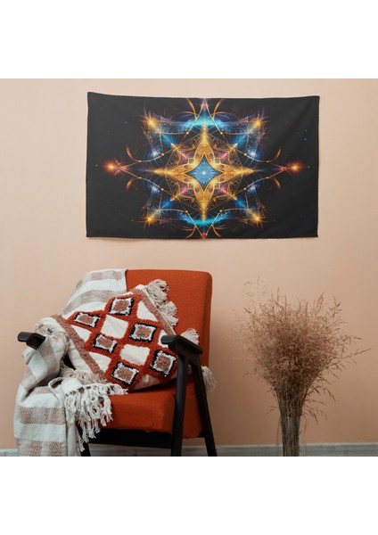 Burç Göksel Mandala Duvar Örtüsü - Pamuk Sırt ve Polyester Ön - Canlı Renkler, Hafif modelleri