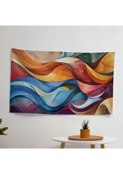 Organik Soyut Duvar Sanatı Duvar Örtüsü - Pamuk Arka, Polyester Ön - Canlı Renkler -