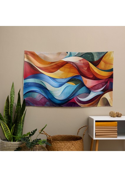 Organik Soyut Duvar Sanatı Duvar Örtüsü - Pamuk Arka, Polyester Ön - Canlı Renkler - modelleri