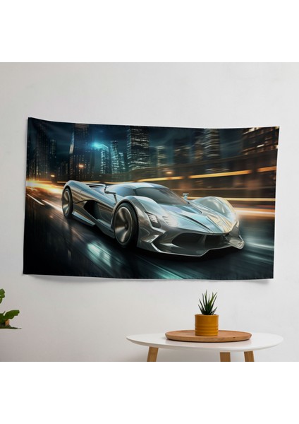 Ferrari Dijital Illüstrasyon Duvar Örtüsü - Canlı Renkler, Ranforce Kumaş, Yatak Odası, Oturma