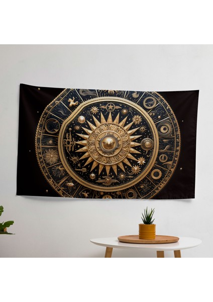 Kozmik Elementler Mandala Tasarımlı Duvar Örtüsü - Yatak Odası, Oturma Odası Veya Yurt Için