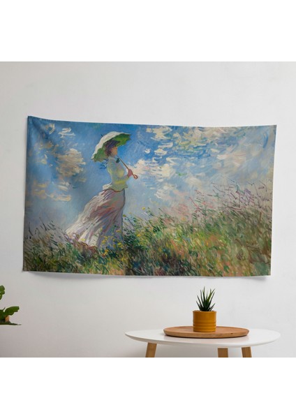 Empresyonist Claude Monet Şemsiye Duvar Örtüli Kadın | Ranforce Kumaş | Canlı Süblimasyon