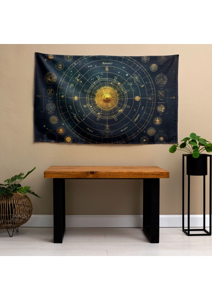 Burç Astroloji Tablosu Kumaş Duvar Sanatı Örtü - Canlı Renkler - Yatak Odası ve Oturma Odası