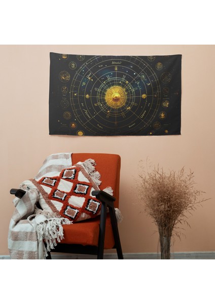 Burç Astroloji Tablosu Kumaş Duvar Sanatı Örtü - Canlı Renkler - Yatak Odası ve Oturma Odası