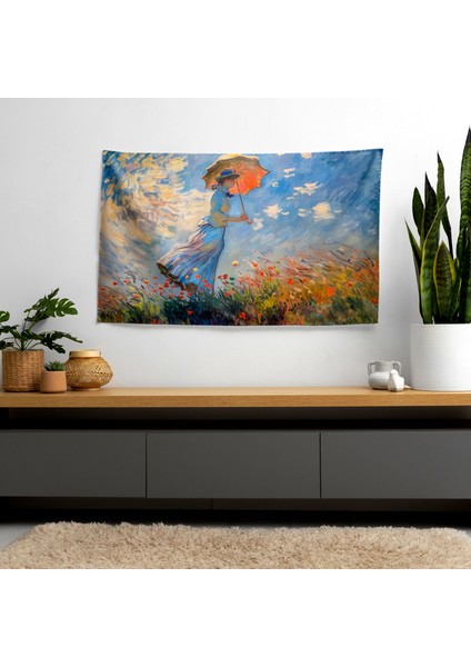 Empresyonist Claude Monet Şemsiye Duvar Örtüli Kadın - Canlı Ranforce Kumaş, Süblimasyon Baskı fiyatları