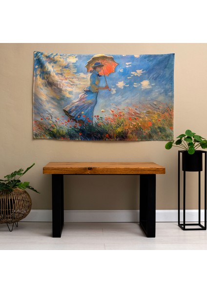 Empresyonist Claude Monet Şemsiye Duvar Örtüli Kadın - Canlı Ranforce Kumaş, Süblimasyon Baskı modelleri