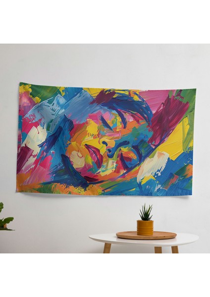 Modern Sanattan Esinlenen Duvar Örtüsü - Etkileyici Fırça Darbeleri Tasarımı, Pamuk Sırt,