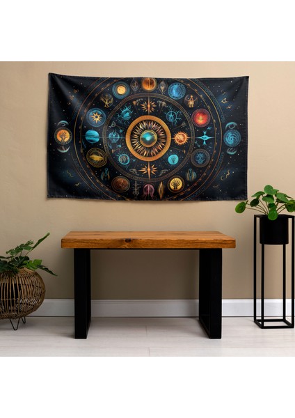 Burç Mandala Duvar Sanatı Örtü - Canlı Süblimasyon Baskı, Ranforce Kumaş - Pamuk Sırt, fiyatları