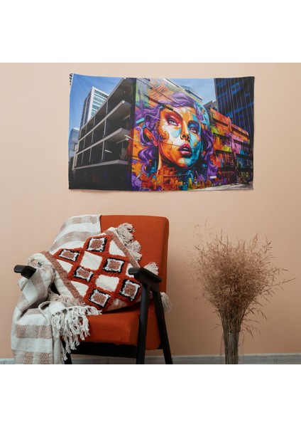 Kalın Grafiti Duvar Sanatı Örtü - Canlı Renkler, %100 Pamuk Sırt, %100 Polyester Ön, Hafif,