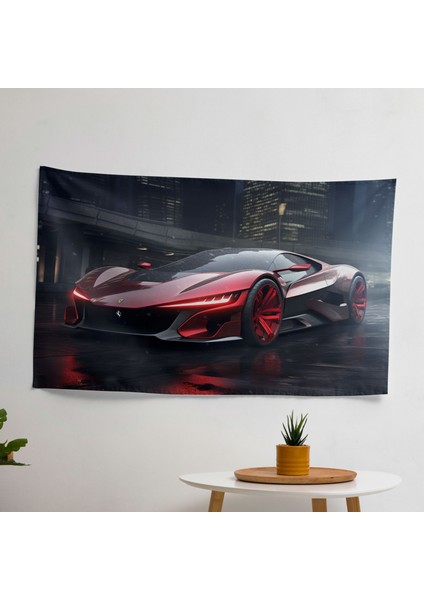 Fütüristik Vizyon Ferrari Tasarım Duvar Örtüsü - Pamuk Sırt, Polyester Ön - Canlı Renkler,