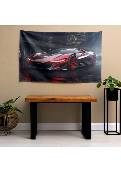 Fütüristik Vizyon Ferrari Tasarım Duvar Örtüsü - Pamuk Sırt, Polyester Ön - Canlı Renkler,