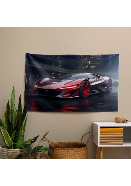 Fütüristik Vizyon Ferrari Tasarım Duvar Örtüsü - Pamuk Sırt, Polyester Ön - Canlı Renkler,