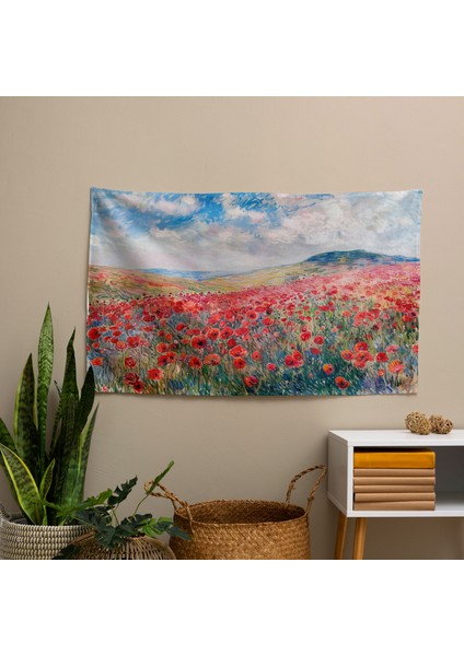 Haşhaş Tarlası Claude Monet Duvar Örtüsü - Pamuk Sırt, Polyester Ön - Canlı Renkler, fiyatları