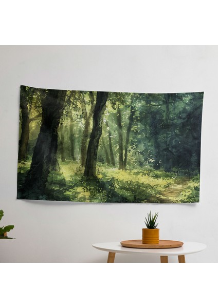 Büyülü Orman Duvar Örtüsü - Pamuk Arka, Polyester Ön - Canlı Renkler - Modern Sanat