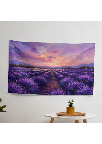 Lavanta Tarlaları Modern Duvar Örtüsü - Canlı Süblimasyon Baskı, Ranforce Kumaş