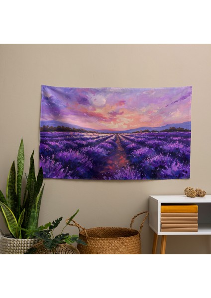 Lavanta Tarlaları Modern Duvar Örtüsü - Canlı Süblimasyon Baskı, Ranforce Kumaş modelleri