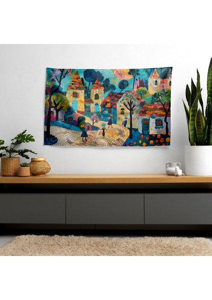 Büyüleyici Köy Post-Empresyonizm Duvar Örtüsü - Pamuk Arka, Polyester Ön - Canlı Renkler, fiyatları