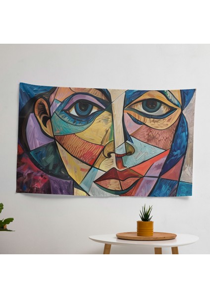 Pablo Picasso Tarzı Duvar Örtüsü - Pamuk Ranforce Kumaş - Canlı Renkler - Hafif Duvar