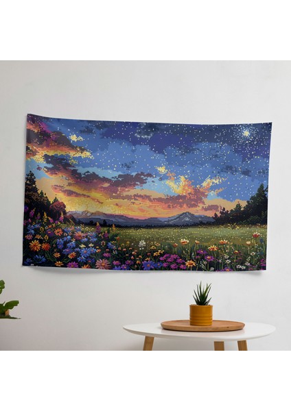 Yıldızlı Gece Tarlası Manzarası Noktacılık Duvar Örtüsü - Yatak Odası, Oturma Odası, Yurt