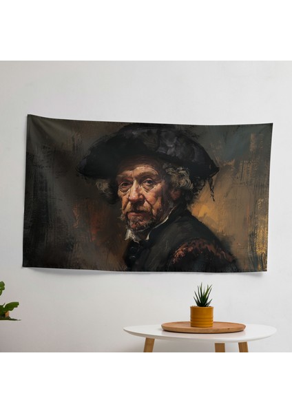 Dramatik Rembrandt Portre Duvar Örtüsü - Pamuk Sırt, Polyester Ön, Ranforce Kumaş - Canlı
