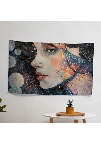 Noktacılık Modern Sanat Kadın Portresi Duvar Örtüsü - Pamuk Sırt, Polyester Ön, Ranforce