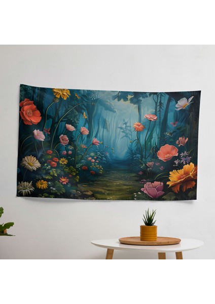 Büyülü Orman Gerçeküstücülüğü Sanat Duvar Örtüsü - Canlı Renkler, Ranforce Kumaş - Yatak Odası,