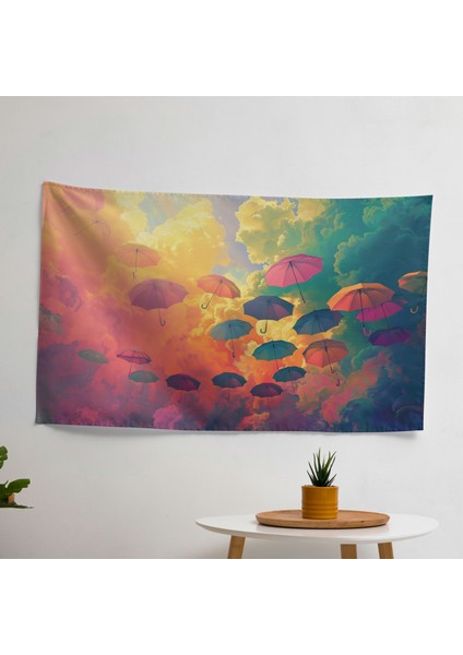 Gerçeküstü Yüzen Şemsiye Duvar Örtüsü | Ranforce Kumaş, Canlı Renkler | Arkası Pamuk,