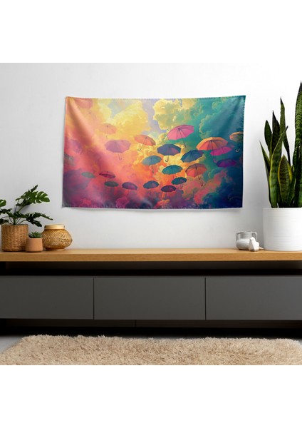 Gerçeküstü Yüzen Şemsiye Duvar Örtüsü | Ranforce Kumaş, Canlı Renkler | Arkası Pamuk, modelleri