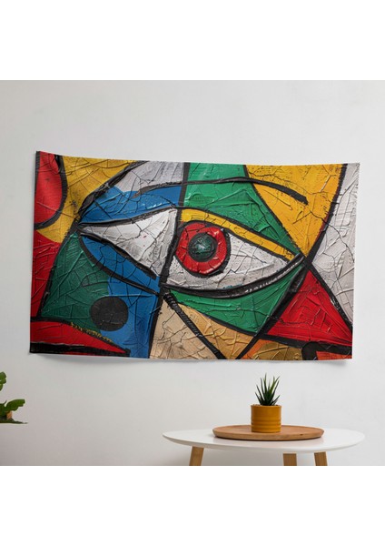 Renkli Soyut Picasso'dan Esinlenilen Duvar Örtüsü - Pamuk Arka, Polyester Ön - Canlı